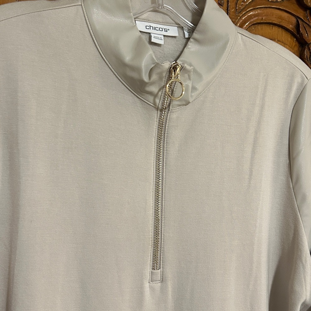 Chico's Multi Fabric Half Zip Pull Over Top  Chico’s 2 (US 12/large) - Picture 2 of 6